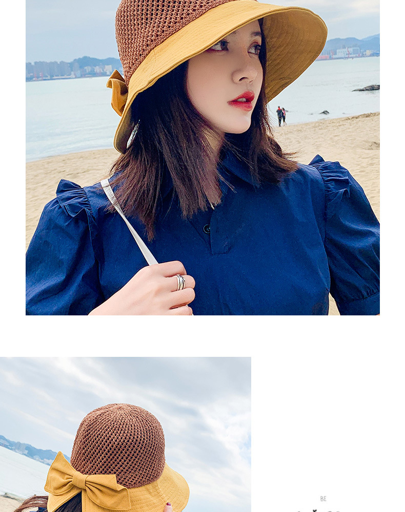 Women's Sweet Pastoral Color Block Bowknot Wide Eaves Bucket Hat display picture 5