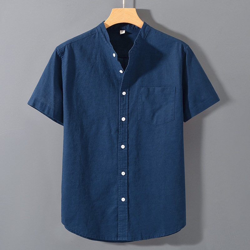 Camicia di lino da uomo sottile camicia a maniche corte ampia camicia estiva in cotone lino stile cinese da uomo casual con colletto rialzato_voghion.com