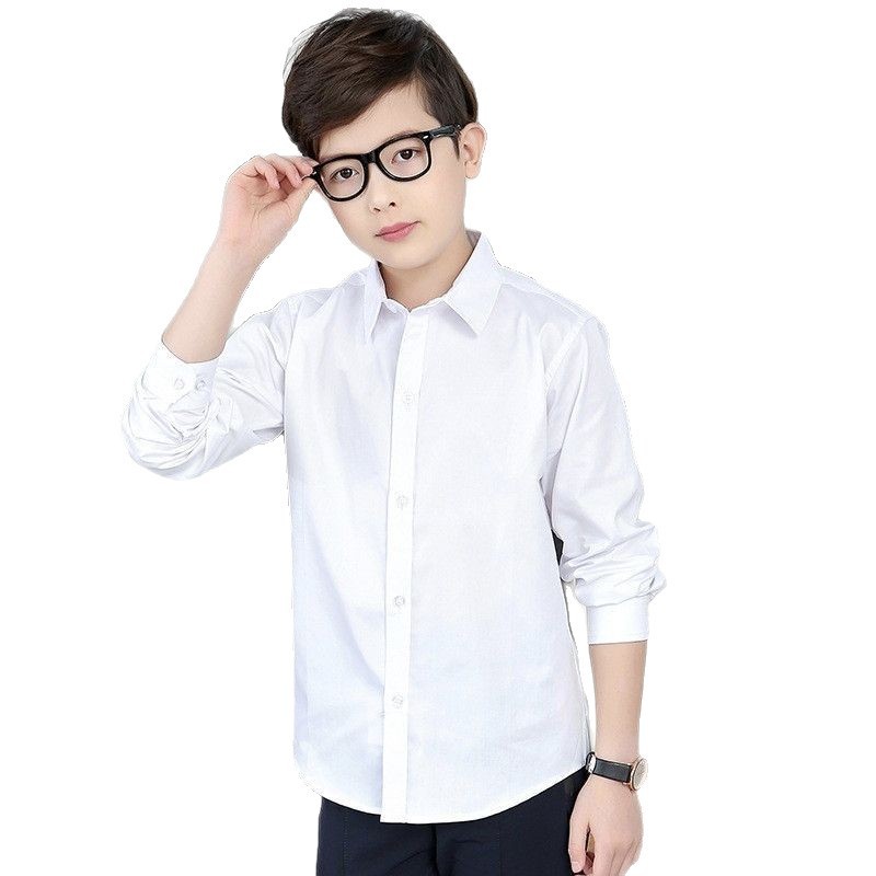 子供服の男の子の白い長袖のシャツの中で大きい子供の春夏のタイプの学生はシャツの子供の制服の15歳の半袖を演じます。|undefined
