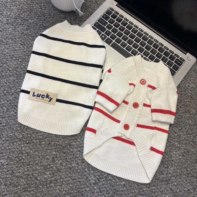 Striped Knit Sweater Cardigan for Bichon, Teddy, Pomeranian, Cat Luck Clothes, Cute Pet Dog Clothing