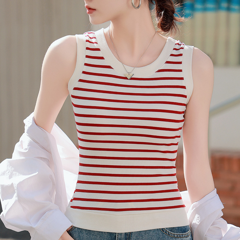 2024 New Arrival Camisole Women's Slim-fit Base Slimming Inner Striped Sleeveless Top Women's Outer Wear I-shaped Vest