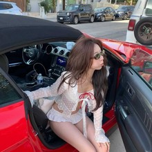 白色波点印花复古比基尼高腰荷叶边性感辣妹比基尼套装女泳装兴城