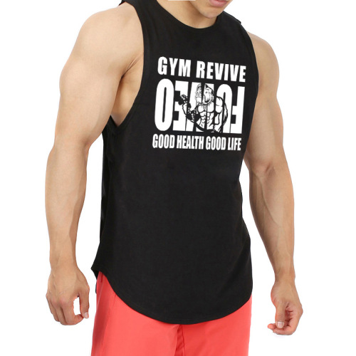 Summer Sports Fitness Printed Tank Top Quick-Dry Muscle Men's Training Sweat-Wicking Breathable Crew Neck Sleeveless Jacket New Arrival