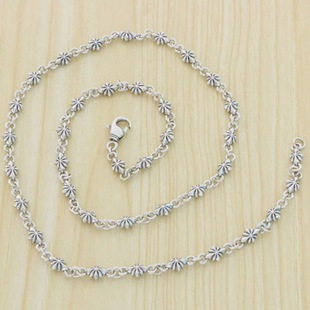 Japanese and Korean Thai Silver Retro Six-Pointed Star 925 Sterling Silver Necklace Trendy Men's and Women's Silver Chain with Chain Women's Sweater Chain Simple