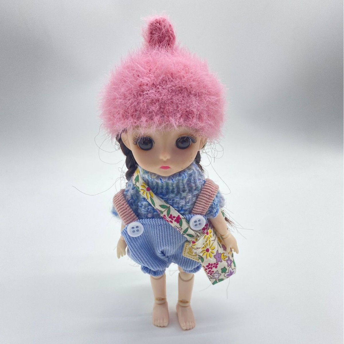 Baby Clothes 12 Points Bjd Doll Cute Long-Legged Kitty Cotton Doll Doll Sweater Overalls Crossbody Bag Set