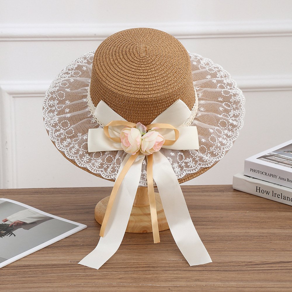 Sombrero de paja con lazo – estilo veraniego, ala ancha, para playa o vacaciones al aire libre