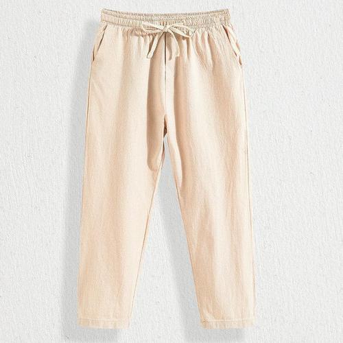 Linen Men's Loose Cotton-Linen Long Pants Thin Men's Casual Pants Summer Linen Pants Trendy Retro Straight Leg Large Size
