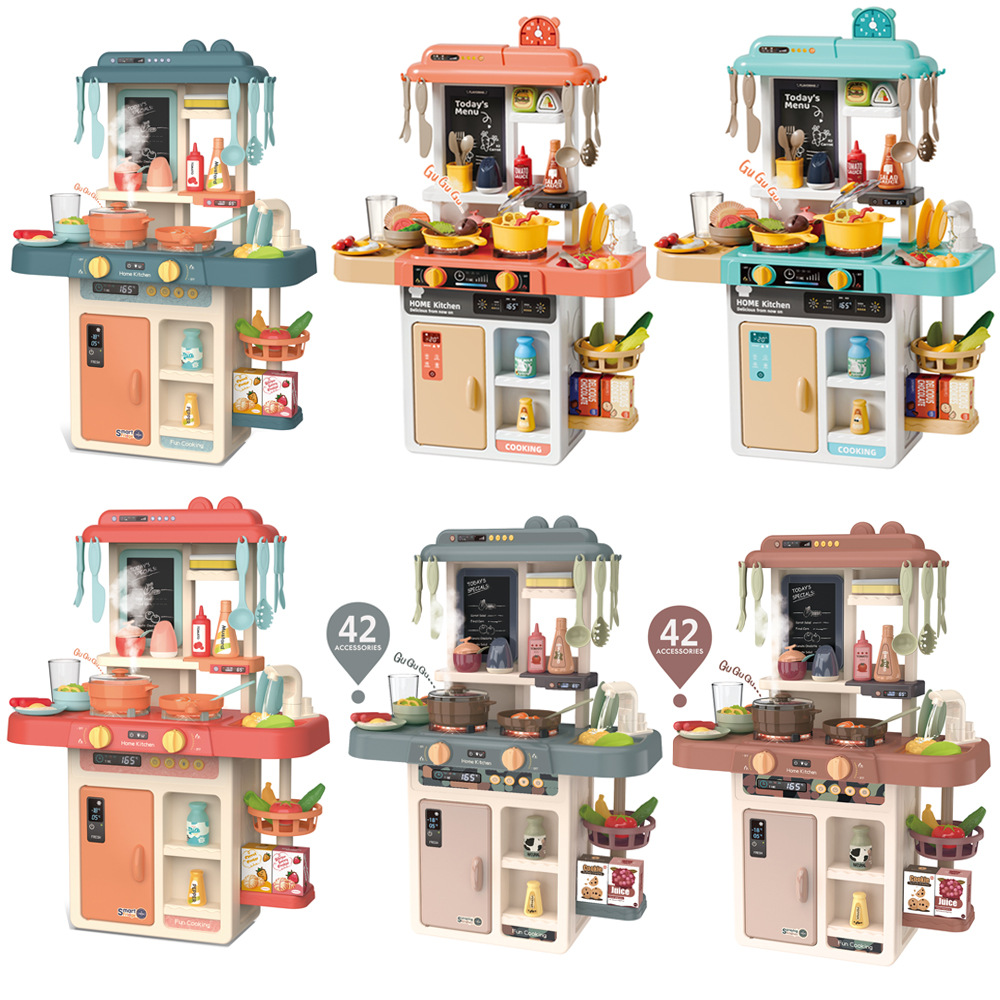 Cocina infantil con sonidos, luces y agua pulverizada | Juego de simulación de 63 cm, utensilios y mesa de cocina para niños