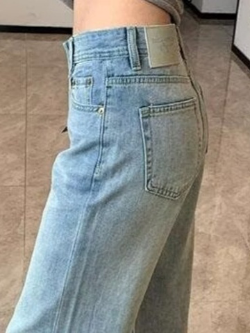水洗浅蓝微喇牛仔裤女2025春秋季新款宽松显瘦阔腿不贴腿喇叭裤子|undefined