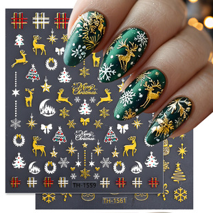 Zhengxiang New DIY Christmas Nail Art Stickers 3D Bronzing Flash Onion Powder Christmas Tree Cross-border Hot INS Nail Art Stickers