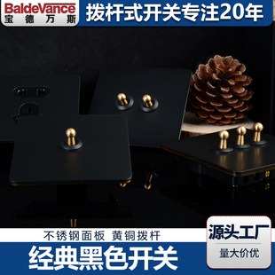 High-value retro industrial style brass lever switch panel Black old-fashioned hotel homestay metal socket