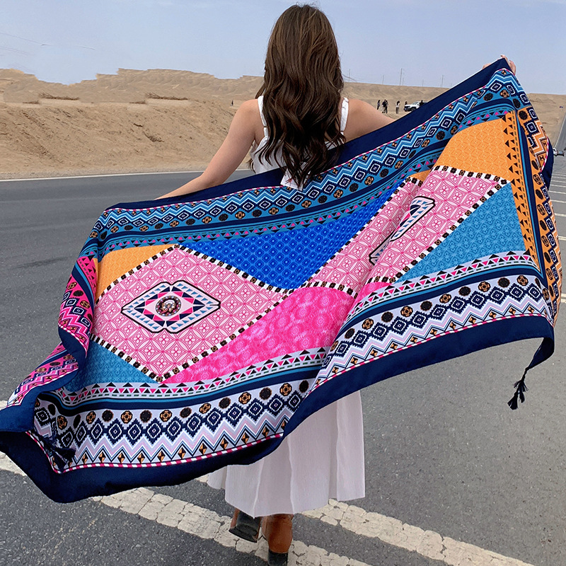 240g Weight Women's Casual Elegant Argyle Cotton And Linen Shawl