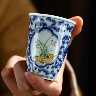 Jingdezhen Ceramic Pastel Master Cup Blue and White Orchid Fragrance Cup Tea Cup (with Gift Box) Chinese Style Handmade