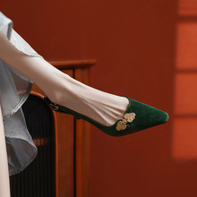 新中式国风尖头高跟鞋女法式优雅后空细中跟包头凉鞋气质单鞋女鞋