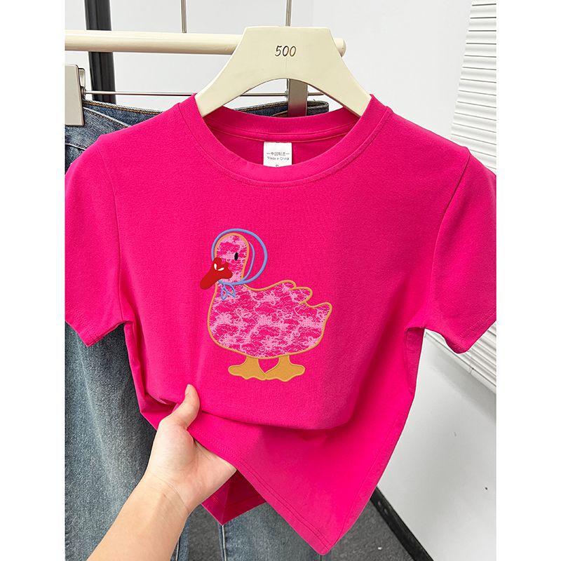 Fashionable Straight-Shoulder Round-Neck Short-Sleeve T-Shirt for Women, Summer 2026 New Korean Style Printed Plus-Size Slimming Top Fashionable Straight-Shoulder Round-Neck Short-Sleeve T-Shirt for Women, Summer 2026 New Korean Style Printed Plus-Size Slimming Top