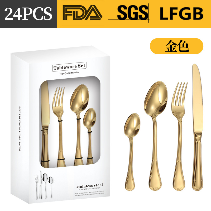 Cross-border 304 cuchillo y tenedor de acero inoxidable cucharas de cubierta de alta calidad hotel cuchillo y tenedor de filete de comida occidental set de 24 piezas de caja de regalo