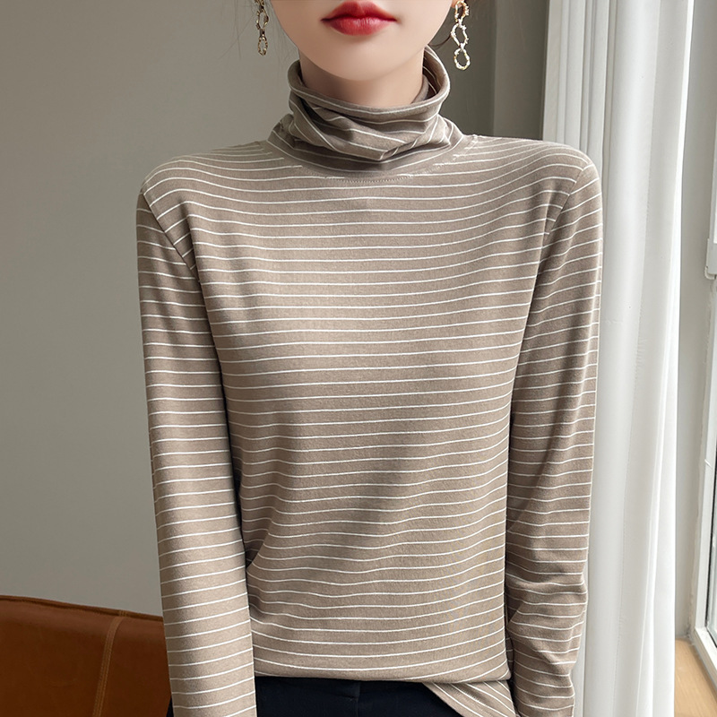 Pile Collar Color-Block Striped Long-Sleeve Knit Top, New Autumn Pullover Slim-Fit Self-Heating Base Layer for Women Pile Collar Color-Block Striped Long-Sleeve Knit Top, New Autumn Pullover Slim-Fit Self-Heating Base Layer for Women