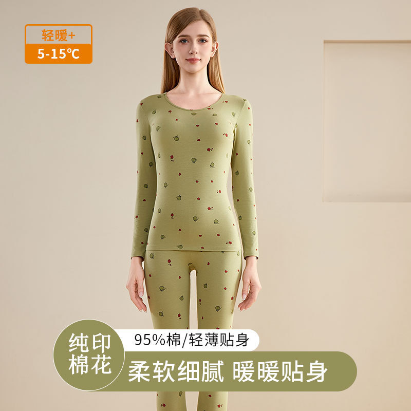 秋衣秋裤女士套装纯棉印花卡通秋冬薄款打底线衣线裤全棉保暖内衣|undefined