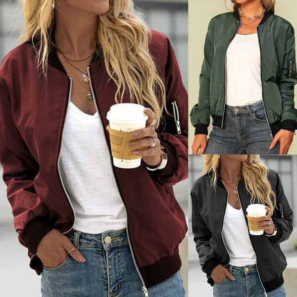 Cross-border Casual Jacket Women's AliExpress 2024 Autumn New Solid Color European and American Fashion Zipper Outer Jacket for Women