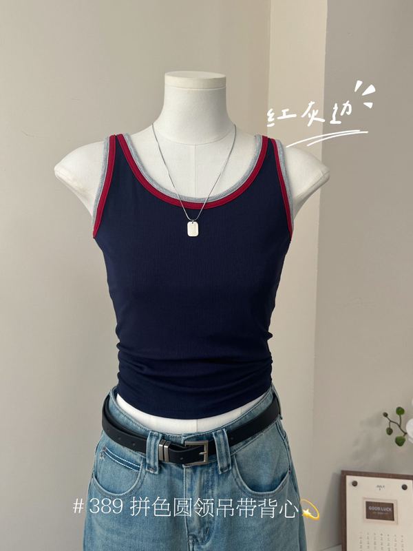 389拼色圆领背心针织吊带小背心女夏季外穿短款无袖美背上衣|undefined