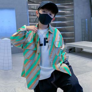 Children's Spring Clothing Boys' Long-Sleeved Shirt Jacket Spring 2025 New Style Handsome and Fashionable Men
