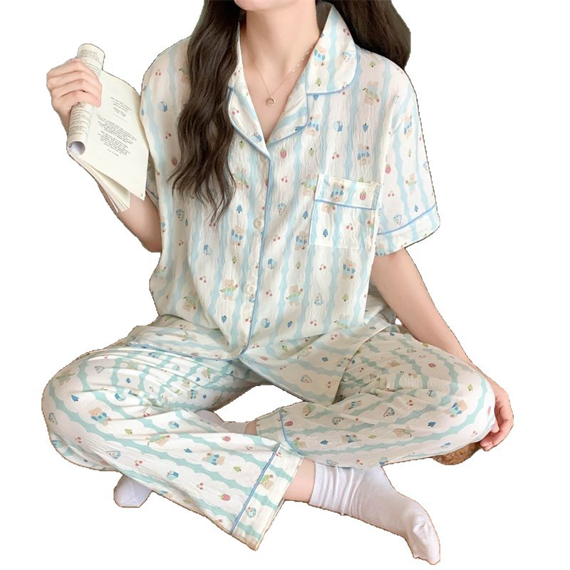 Pantalones de mangas cortas de verano de dos piezas nuevas parejas nubes pijamas de algodón de niñas impresión de dibujos animados ropa para el hogar