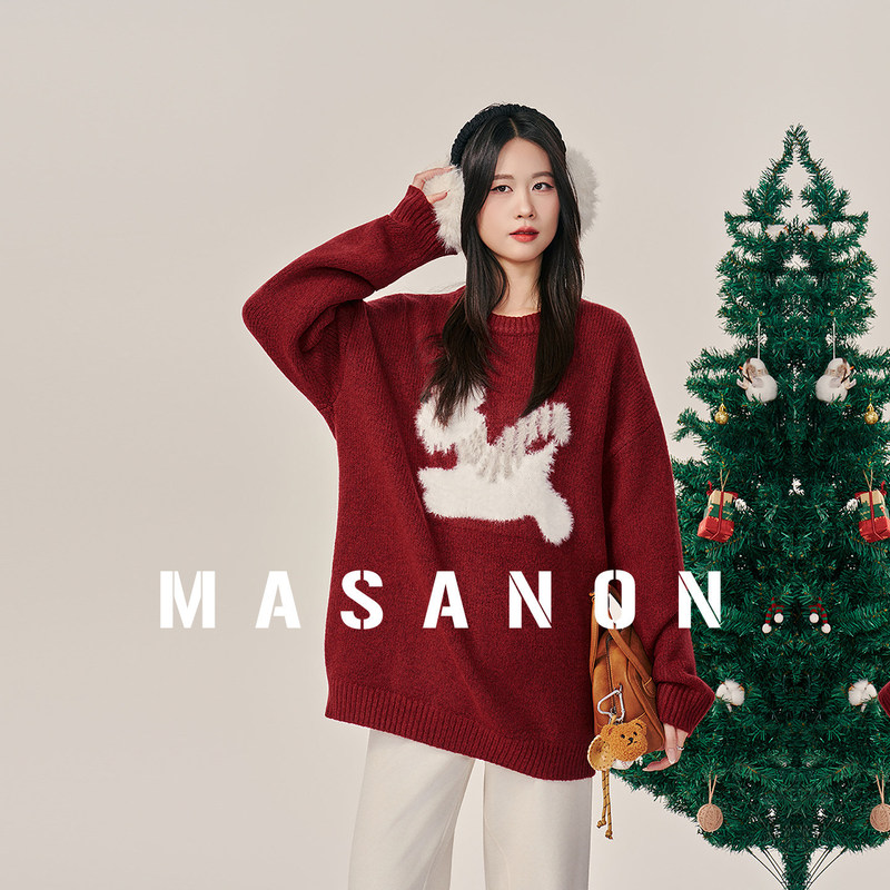Masanon Maternity Red Christmas Sweater for Women 2026 New Winter Thickened Puppy Pullover New Year Knitted Sweater Masanon Maternity Red Christmas Sweater for Women 2026 New Winter Thickened Puppy Pullover New Year Knitted Sweater