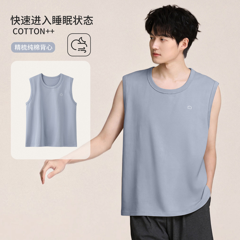 Pure Cotton Sleeveless Pajamas Men's Vest Summer 100% Cotton Single Top Plus Size 7XL Home Wear