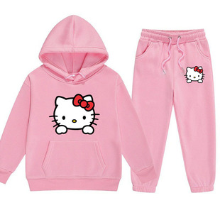 Cross-Border Cartoon Animation Cat Export Children's Clothing Cartoon Print Boys and Girls Hooded Sweatshirt Pants Suit Two-Piece Set