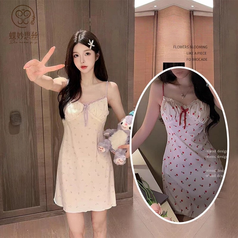 French Pajamas Women's Summer New Modal Nightdress Small Fresh Sweet Sling Girl's Home Clothes A363