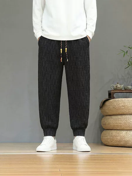 American-Style Tie-Dye Woven Pattern New Chinese-Style Jogger Pants for Men, Spring and Summer New Loose Plus-Size Chinese-Style Long Pants