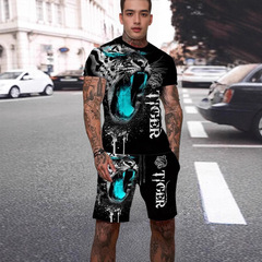 2025夏季款跨境外贸休闲时尚动物主题3D数码印花男士短袖短裤套装