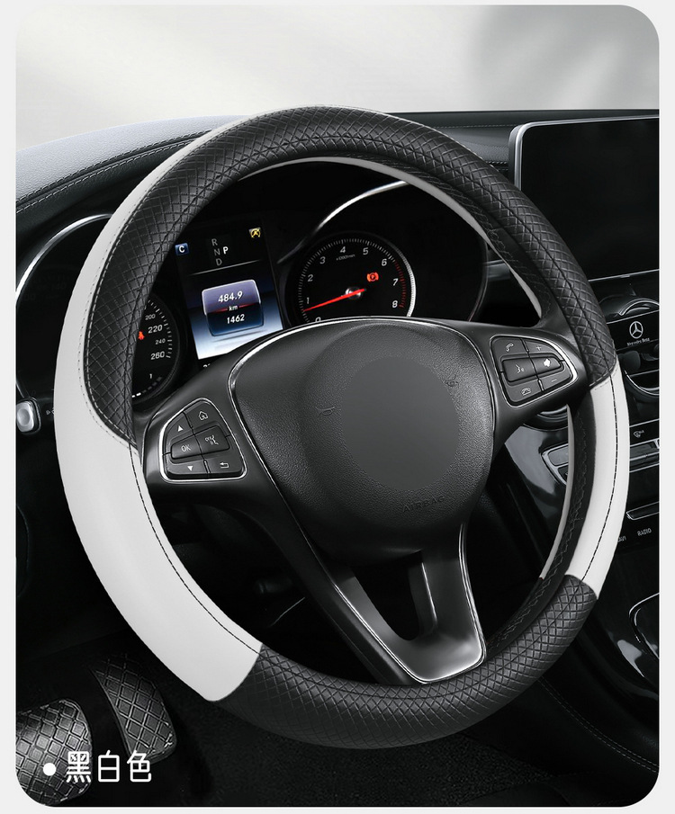 Amazon's Popular Double-Line Anti-Slip Breathable Sweat-Absorbent Steering Wheel Cover for All Seasons Leather Embossed Environmentally Friendly Car Handlebar Cover