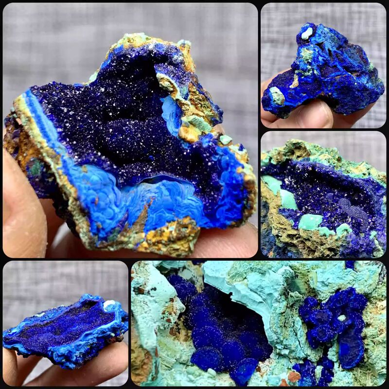 天然蓝铜矿原石 蓝铜矿和孔雀石共生石 奇石矿物标本矿标矿物摆件|undefined