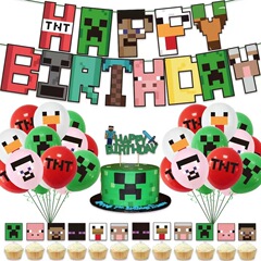 私の世界のゲームの誕生日は旗のケーキのプラグインを引っ張ります。子供の誕生日パーティーの装飾セットです。