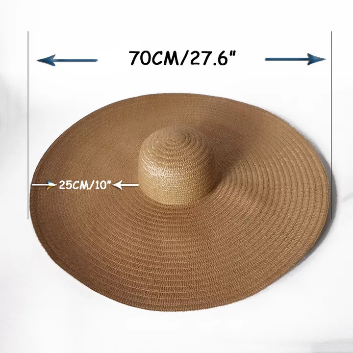 European and American Instagram Style Oversized Straw Hat for Women's Foldable Vacation Beach Hat, 70cm Large Brim Sun Protection and Sunshade Hat_voghion.com