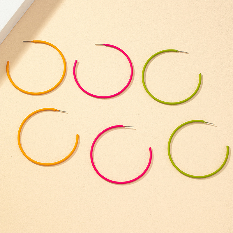 3 Pairs Simple Style C Shape Alloy Stoving Varnish Womenu0027S Hoop Earrings