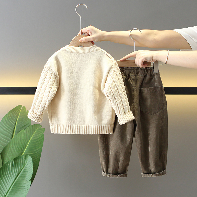 6158 Traje de otoño para niños 2024 Nuevo estilo de moda para niños de primavera y otoño chaqueta de suéter traje de tres piezas para bebés