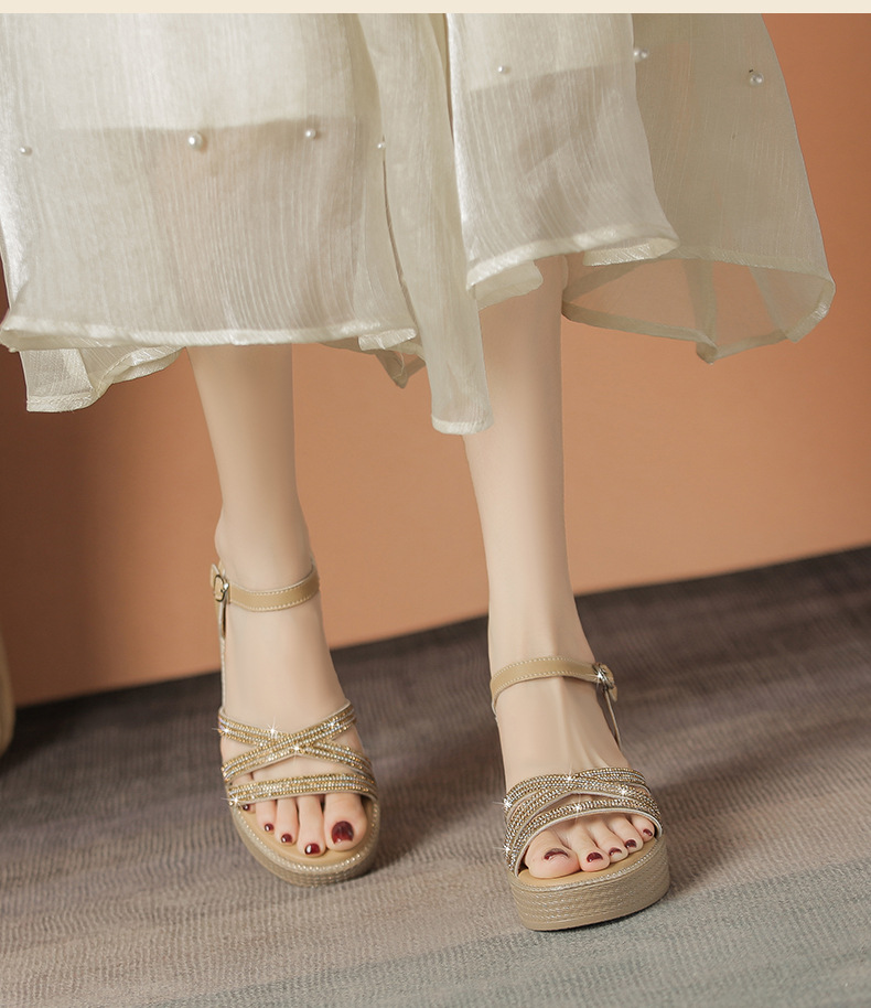 Sandal cao gót nữ đính đá phong cách cổ tích, gót xuồng 6.5 cm — M596 màu sâm panh chi tiết 16