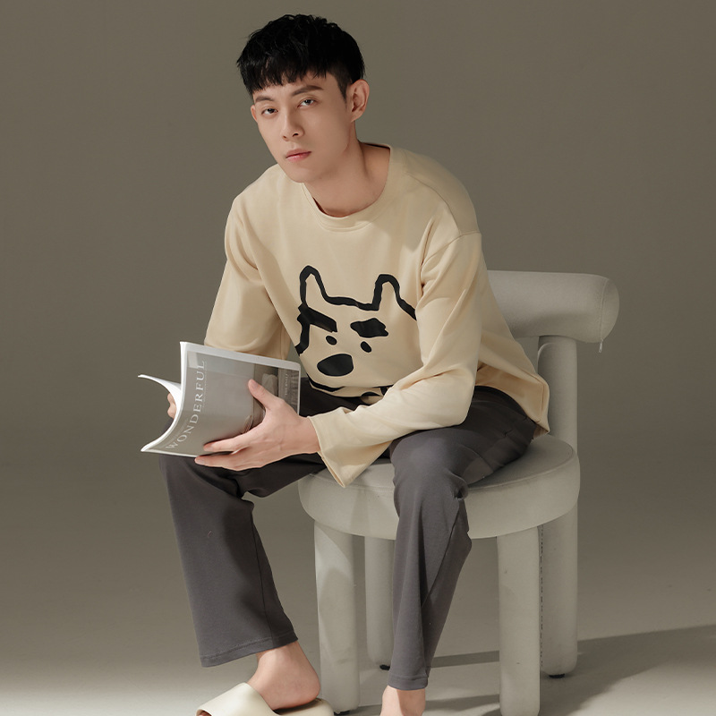 Chunke pijamas para hombre con cuello redondo, traje de primavera y otoño, servicio a domicilio informal, pijamas para hombre, traje de otoño para uso exterior