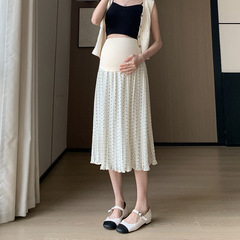 妊婦の小さい波の点の半身のスカートの女性の夏の妊婦の新型の女性の復古の高い腰の百のしわのスカートの気質の大きい振り子の中で長いスカート