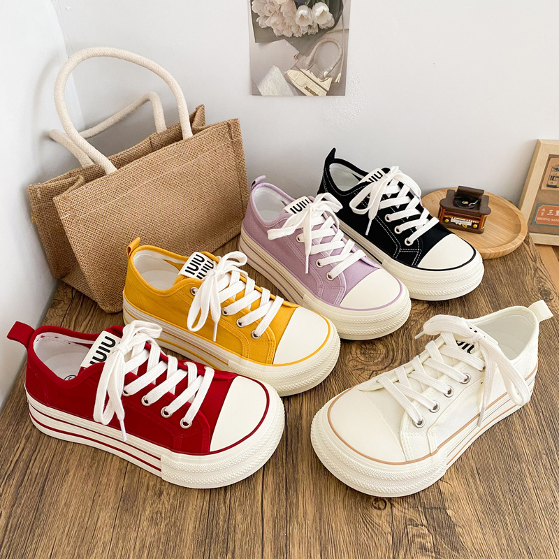 G1509 latex insole/thick-soled canvas shoes women's shoes mango head big head board shoes 2025 new thin white shoes G1509 latex insole/thick-soled canvas shoes women's shoes mango head big head board shoes 2025 new thin white shoes