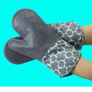 Kitchen Baking Gloves High Temperature Resistant Silicone Gray Black Insulation Gloves Microwave Oven Thickened Anti-Scalding Oven Gloves