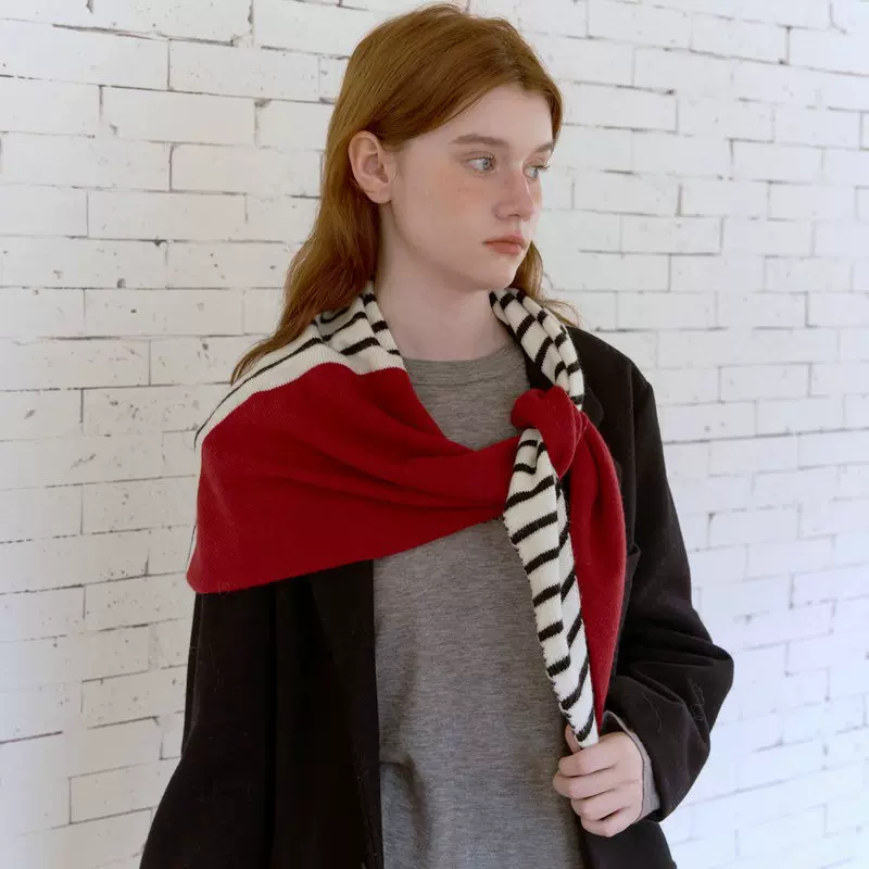 超韩！高级感拼色百搭软糯质感保暖条纹三角针织小披肩