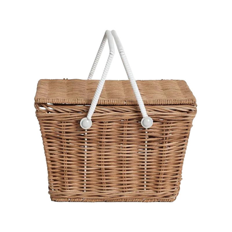 Cesta de picnic nórdica de ratán de estilo nórdico, cesta de picnic de viaje al aire libre, cesta de almacenamiento, cesta de almacenamiento de ratán hecha a mano