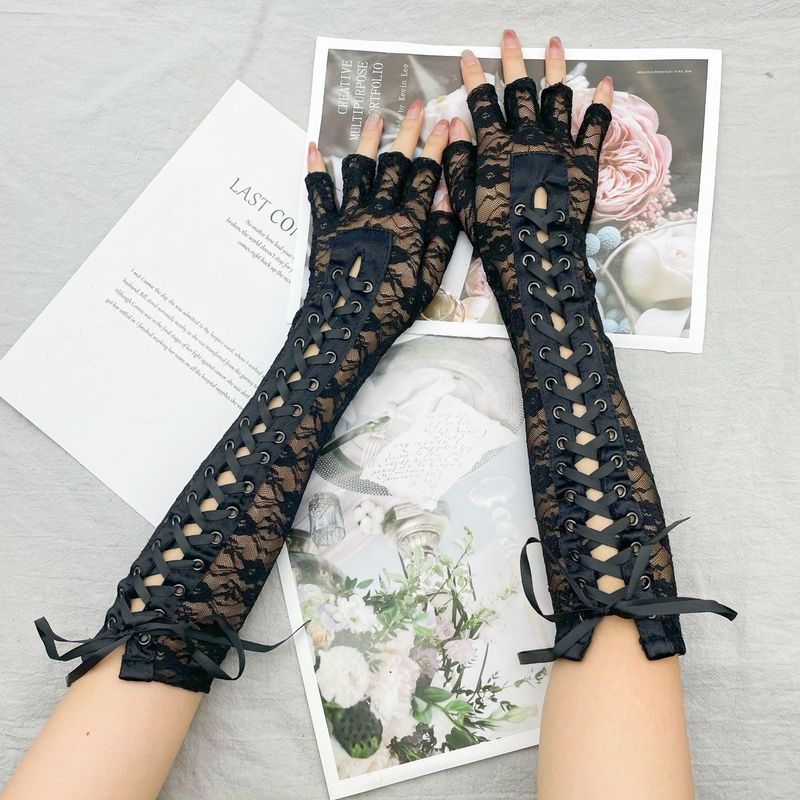 Adult women singers nightclub bar punk rock jazz dance long length black lace gloves Prom mitten Gloves lolita jk half finger female sexy cos half sleeve 