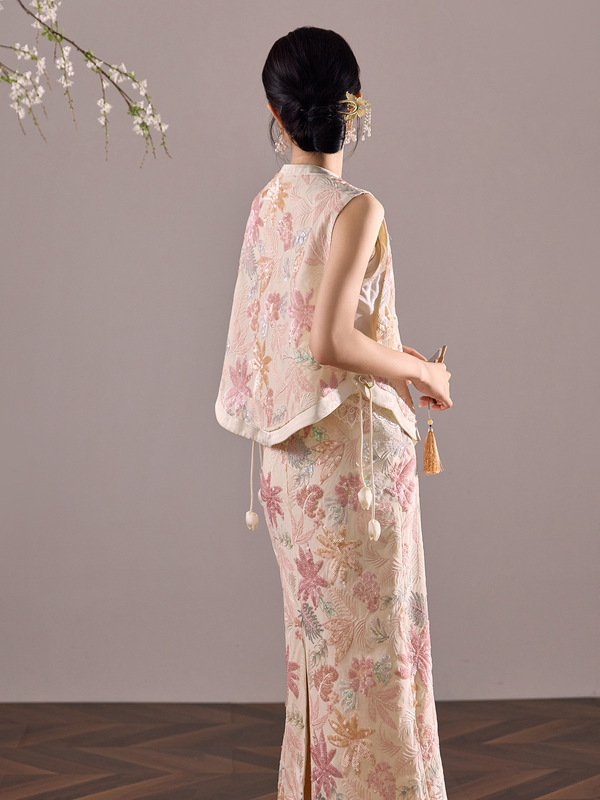国风气质重工亮片刺绣新中式流苏马甲半裙套装女夏两件套 N3068|undefined