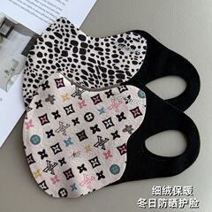 暖绒秋冬新款保暖口罩时尚老花立体支撑透气一片式高颜值骑行面罩