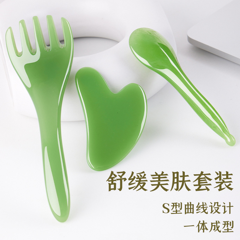 樹脂頭皮按摩經絡五爪梳面部撥筋棒美容刮板眼臉專用美容拔經套裝