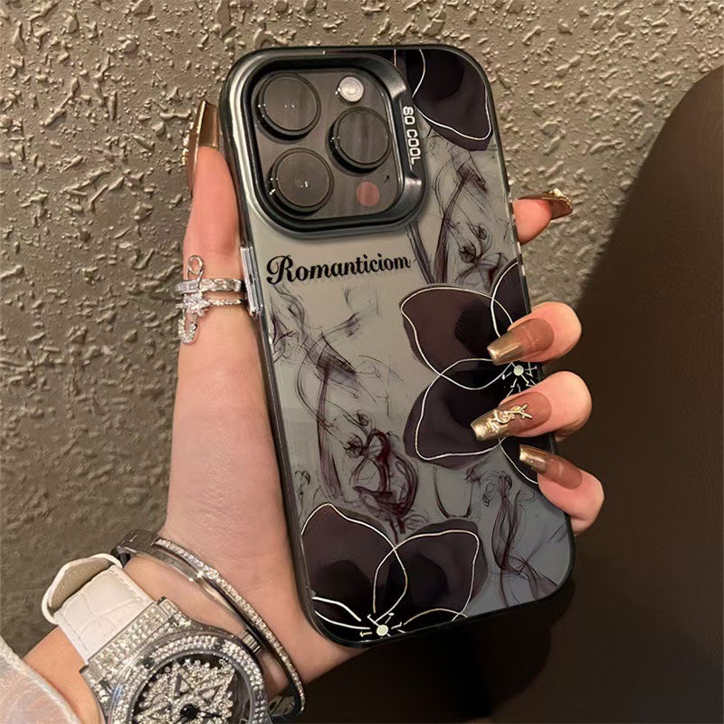 Cáscara plateada de color-negro-negro dorado camelia